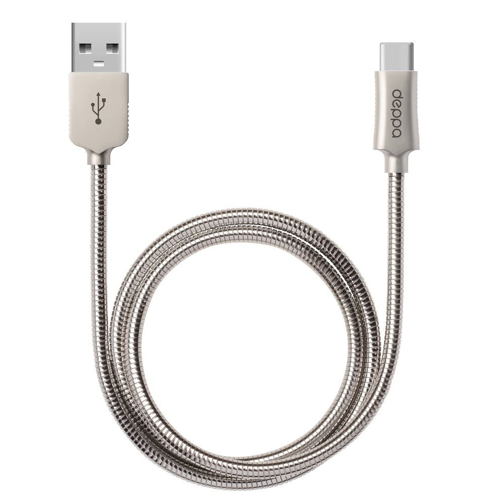 Кабель Deppa Steel USB 2.0 / USB-C, 2,4A, Вт  1,2м, серебристый— фото №0