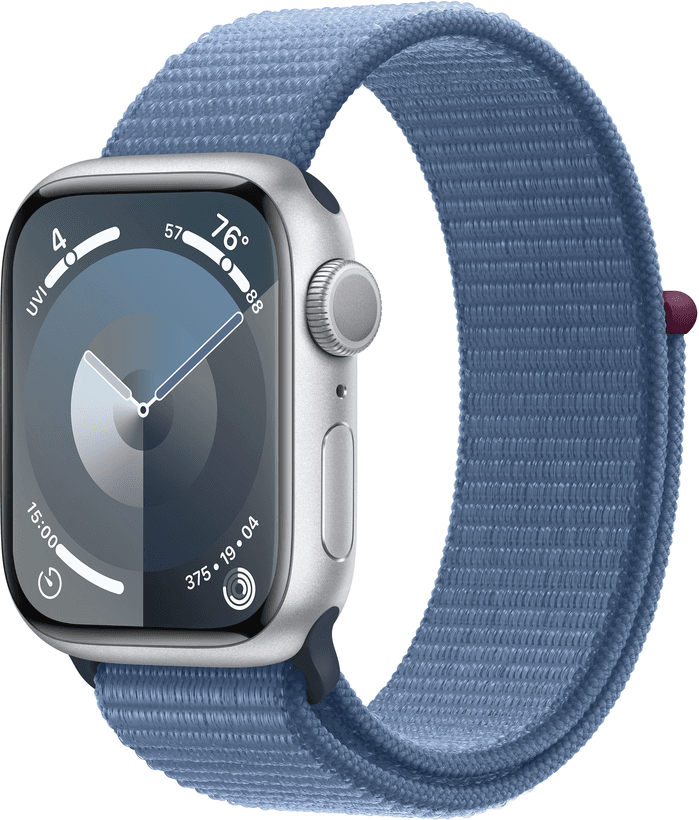 Apple Watch Series 9  (корпус - серебристый, 45mm ремешок Sport Loop зимний синий)— фото №0